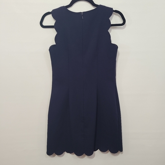 J. Crew Dress Scalloped Mini Laser Cut Navy Blue Wrinkle Free Size 00 - Picture 4 of 16